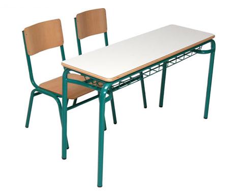 School desk with 18mm formica laminated plywood or melamine of any colour. Metal frame colour is blue or silver. Book tray is optional.